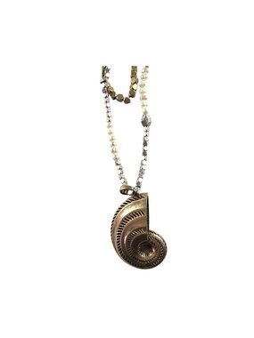 Gold Nautilus Pendant Necklace Lucky Brand statement shell ocean jewelry